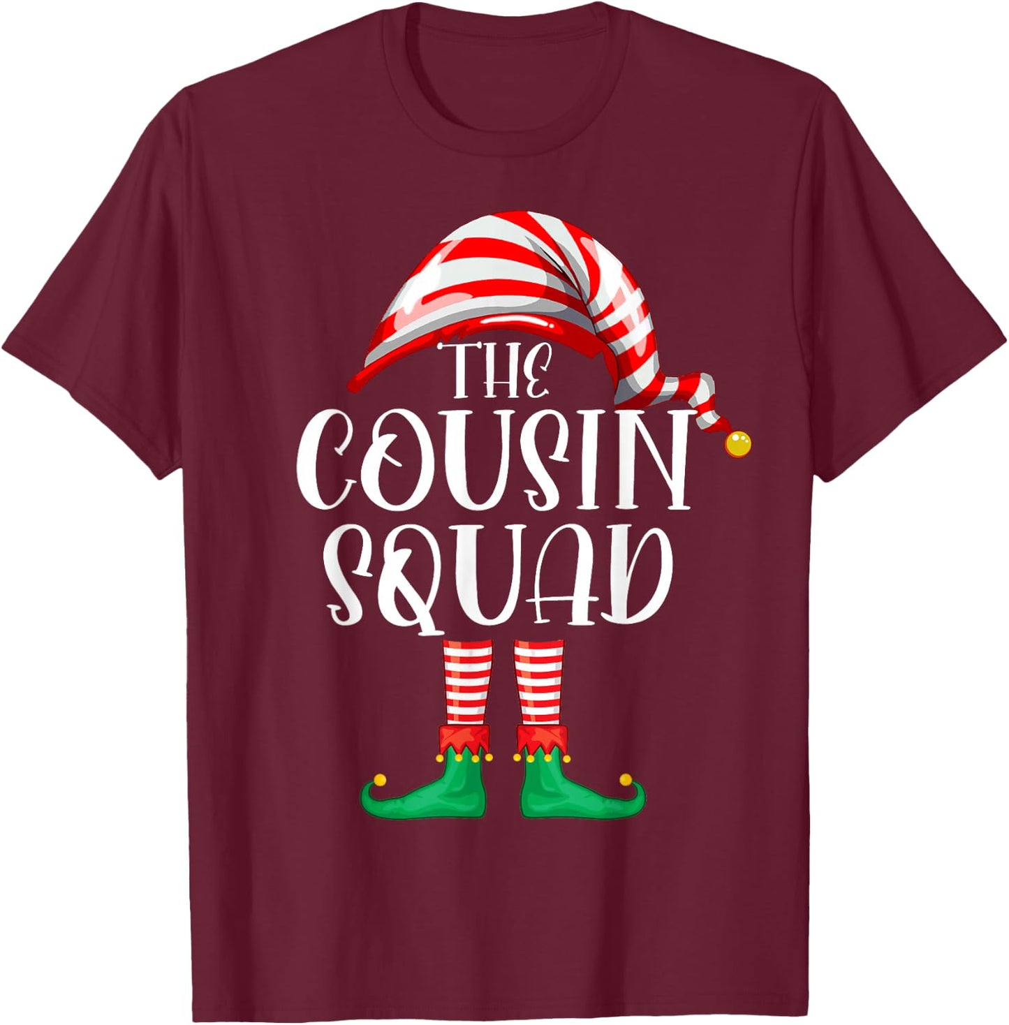 Cousin Squad Christmas Cute Xmas Elf Party Pajama Matching T-Shirt - T-Shirt | Maroon