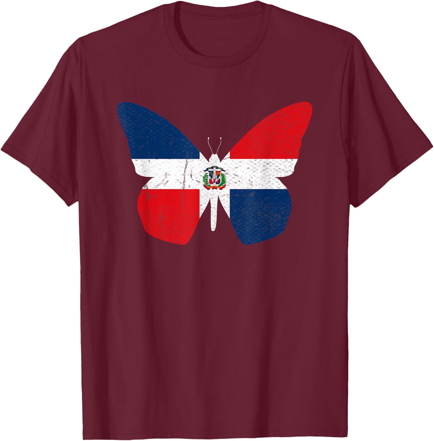 Dominican Republic flag Butterfly Dominicana T-Shirt - T-Shirt | Maroon