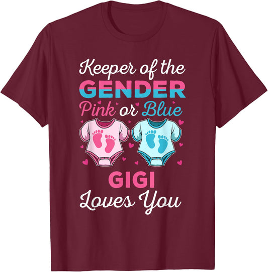 Keeper Of The Gender Gigi Loves You Baby Shower Family T-Shirt - T-Shirt | Maroon