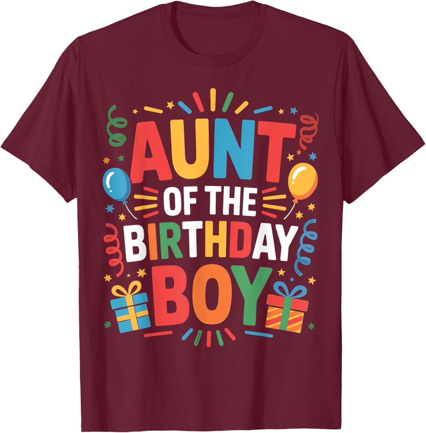 Funny Aunt of the Birthday Boy Cute Family Matching Party T-Shirt - T-Shirt | Maroon