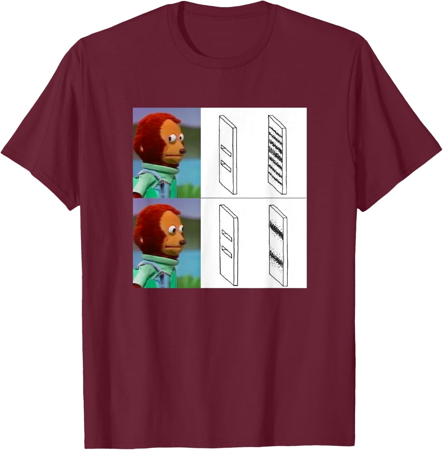 Observer Effect Meme Funny Quantum Physics Awkward Monkey T-Shirt - T-Shirt | Maroon