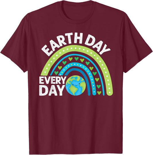 Earth Day 2026 Every Day Earth Day Girls Rainbow T-Shirt - T-Shirt | Maroon