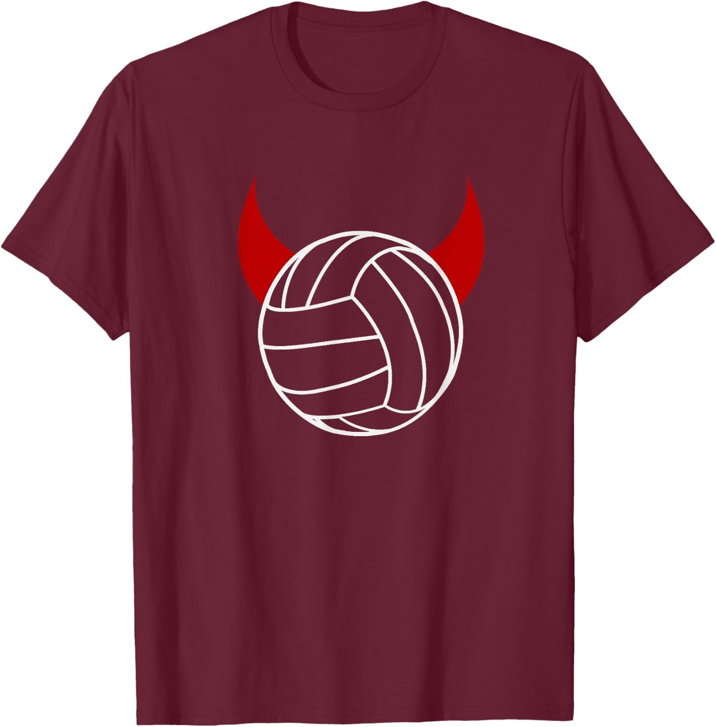 Red devil volleyball with devil horns volleyball player T-Shirt - T-Shirt | Maroon