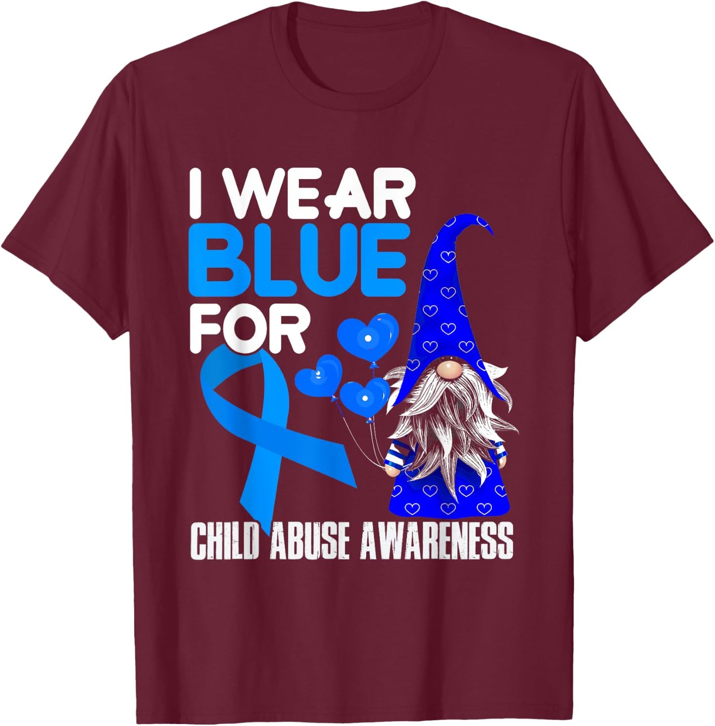 Blue Ribbon For Child Abuse Awareness Prevention Month April T-Shirt - T-Shirt | Maroon
