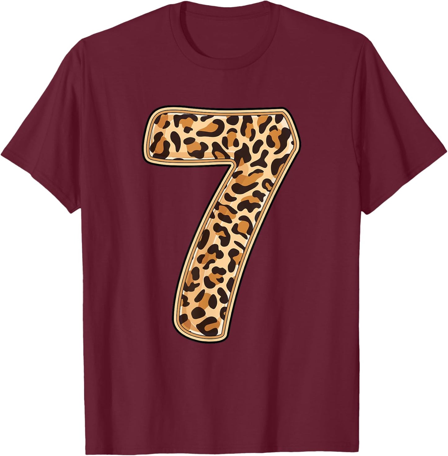 Leopard 7th Birthday Party 7 Seven Years Old Wild Cats Kids T-Shirt - T-Shirt | Maroon
