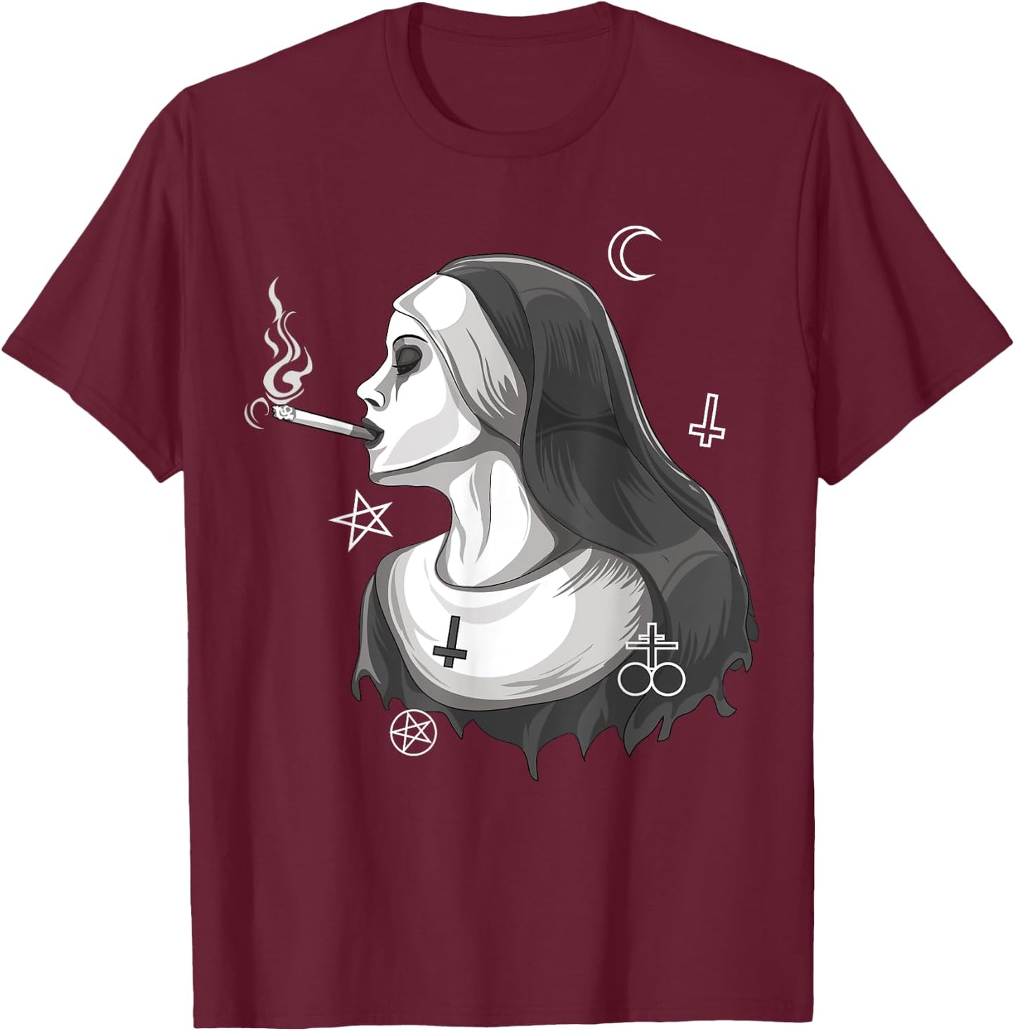 Dark Nun Satanic Occult Gothic Evil Anti-Christ Nun Unholy T-Shirt - T-Shirt | Maroon