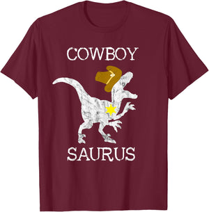 Cowboy Saurus Wild West Sheriff Rancher T Rex Dinosaur Shirt T-Shirt - T-Shirt | Maroon