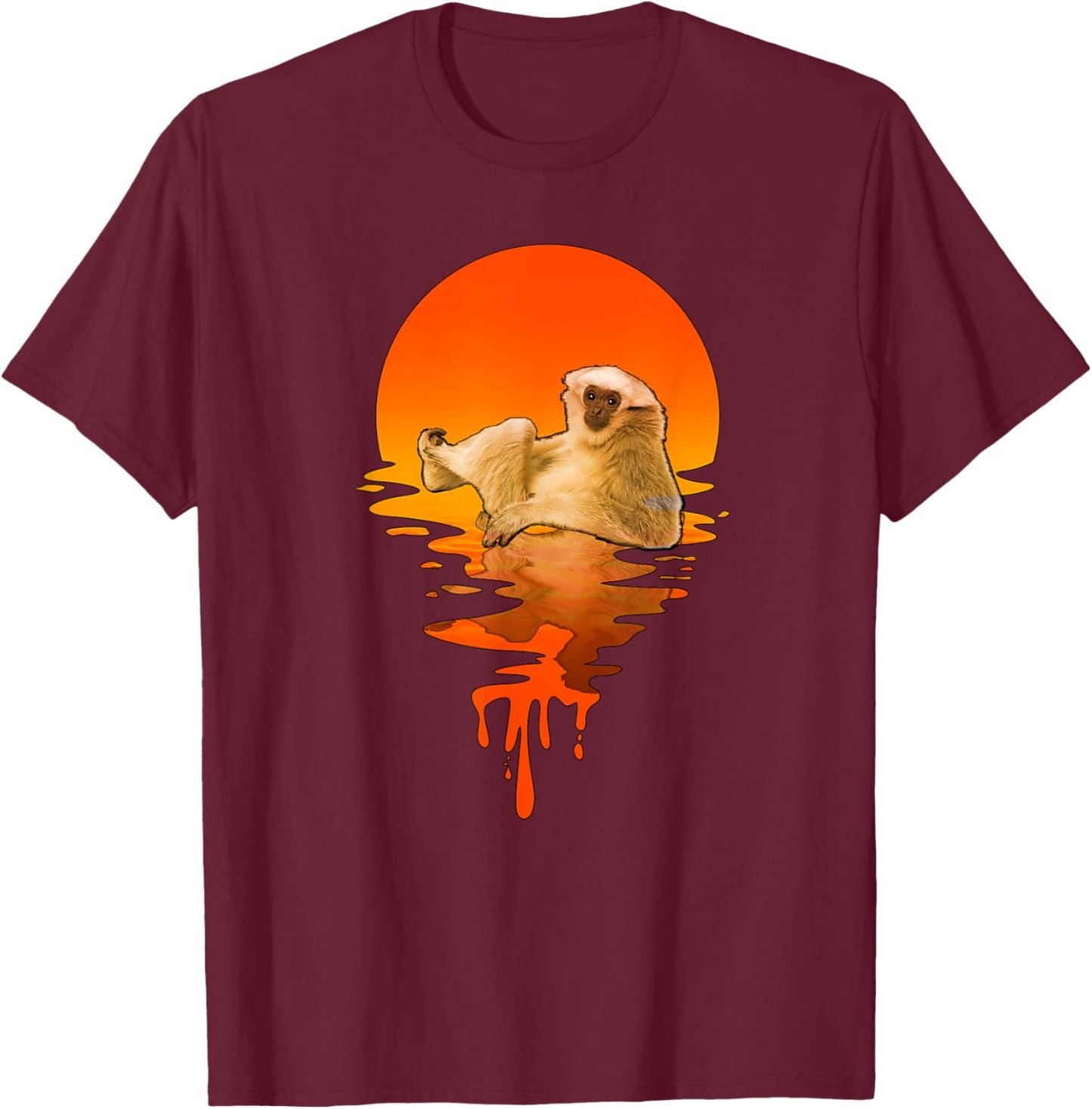 Vintage Retro Style Gibbon T-Shirt - T-Shirt | Maroon