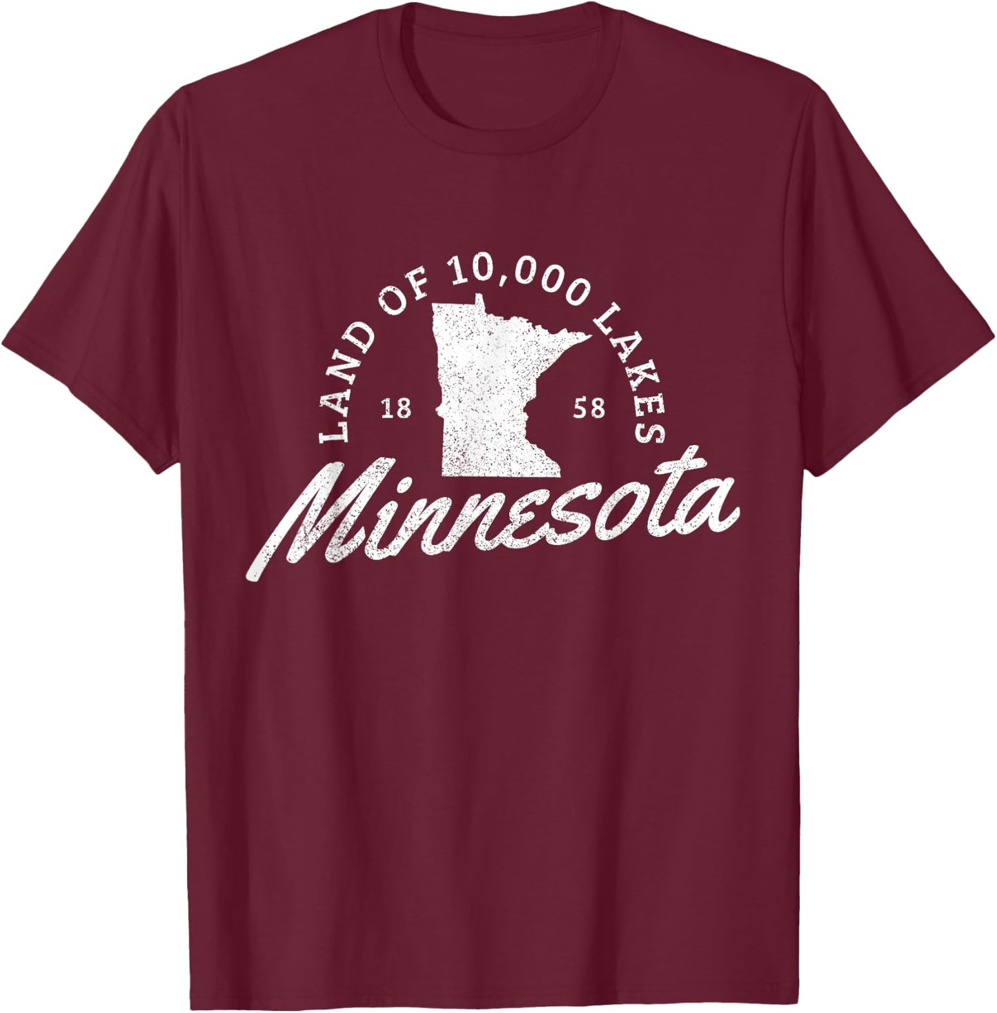Minnesota Land Of The 10000 Lakes State Map Souvenir Gift T-Shirt - T-Shirt | Maroon
