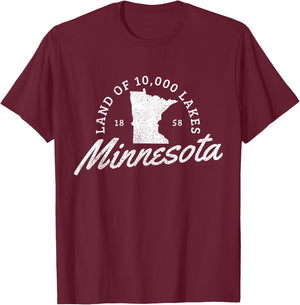 Minnesota Land Of The 10000 Lakes State Map Souvenir Gift T-Shirt - T-Shirt | Maroon