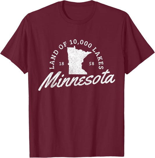 Minnesota Land Of The 10000 Lakes State Map Souvenir Gift T-Shirt - T-Shirt | Maroon