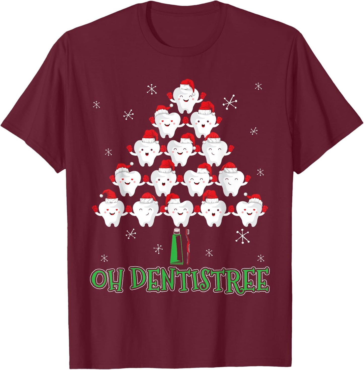 Oh Dentistree Christmas Funny Dentist Christmas T-Shirt - T-Shirt | Maroon
