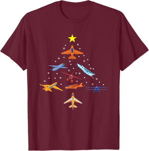 Christmas Aviator Airplane Santa Claus Aviation Christmas T-Shirt - T-Shirt | Maroon