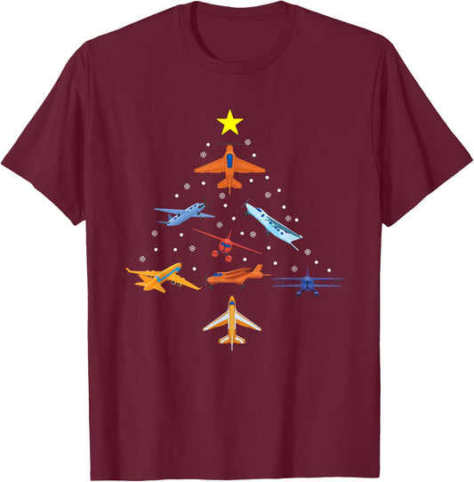 Christmas Aviator Airplane Santa Claus Aviation Christmas T-Shirt - T-Shirt | Maroon