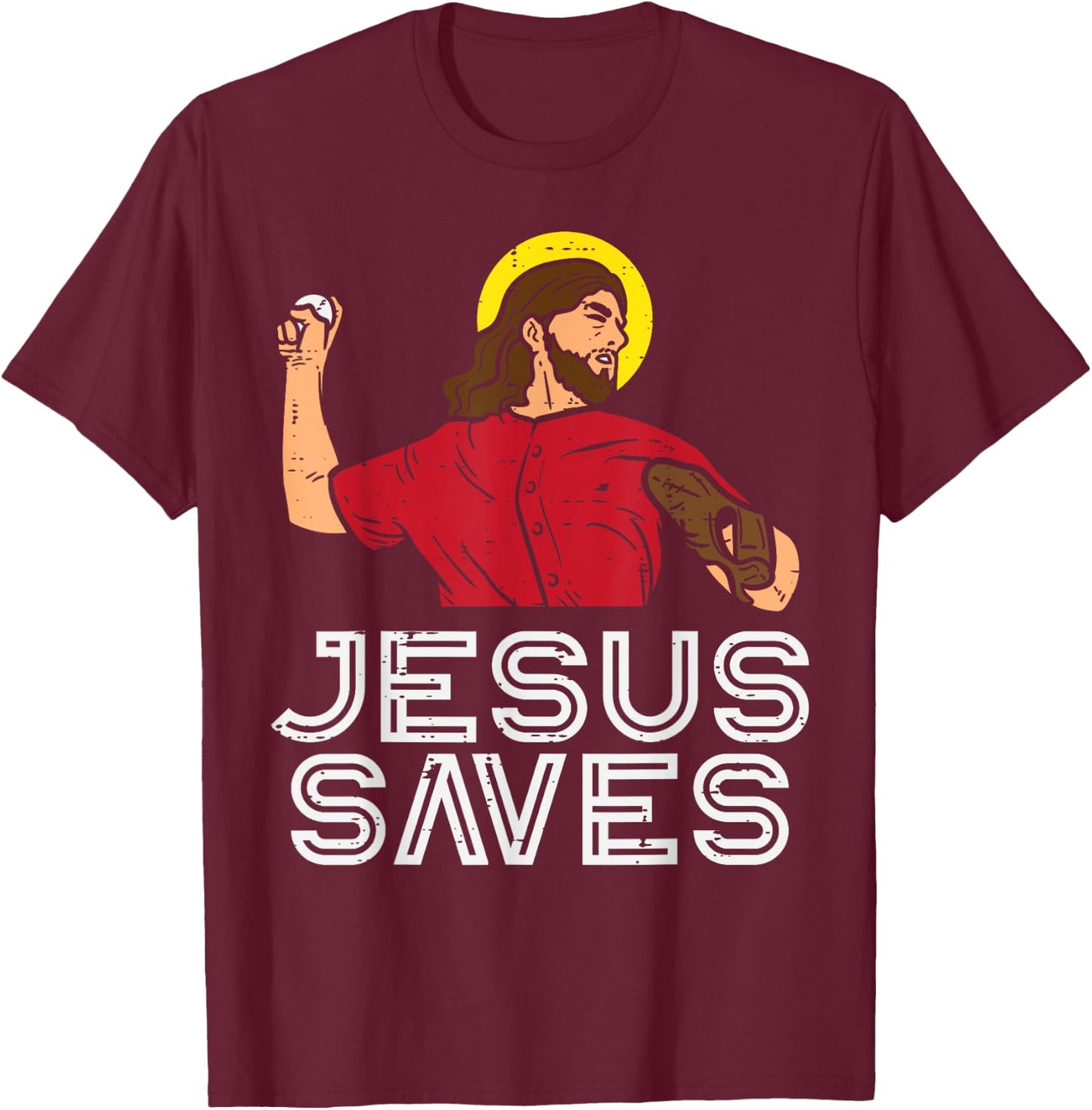 Jesus Saves Baseball God Sports Christian Men Women Kids T-Shirt - T-Shirt | Maroon