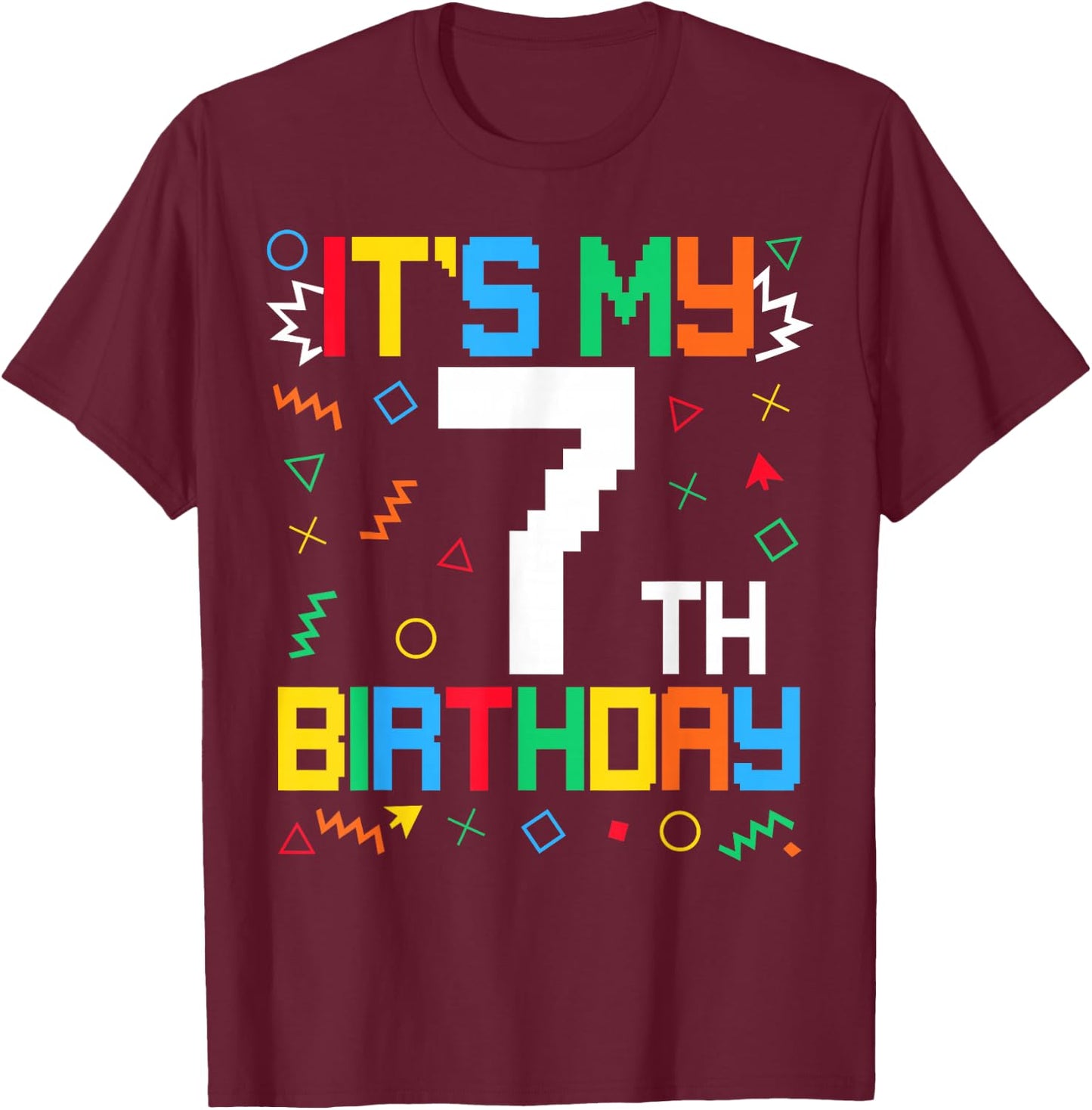 It's My 7th Birthday Gamer Kids Video Game Birthday T-Shirt - T-Shirt | Maroon