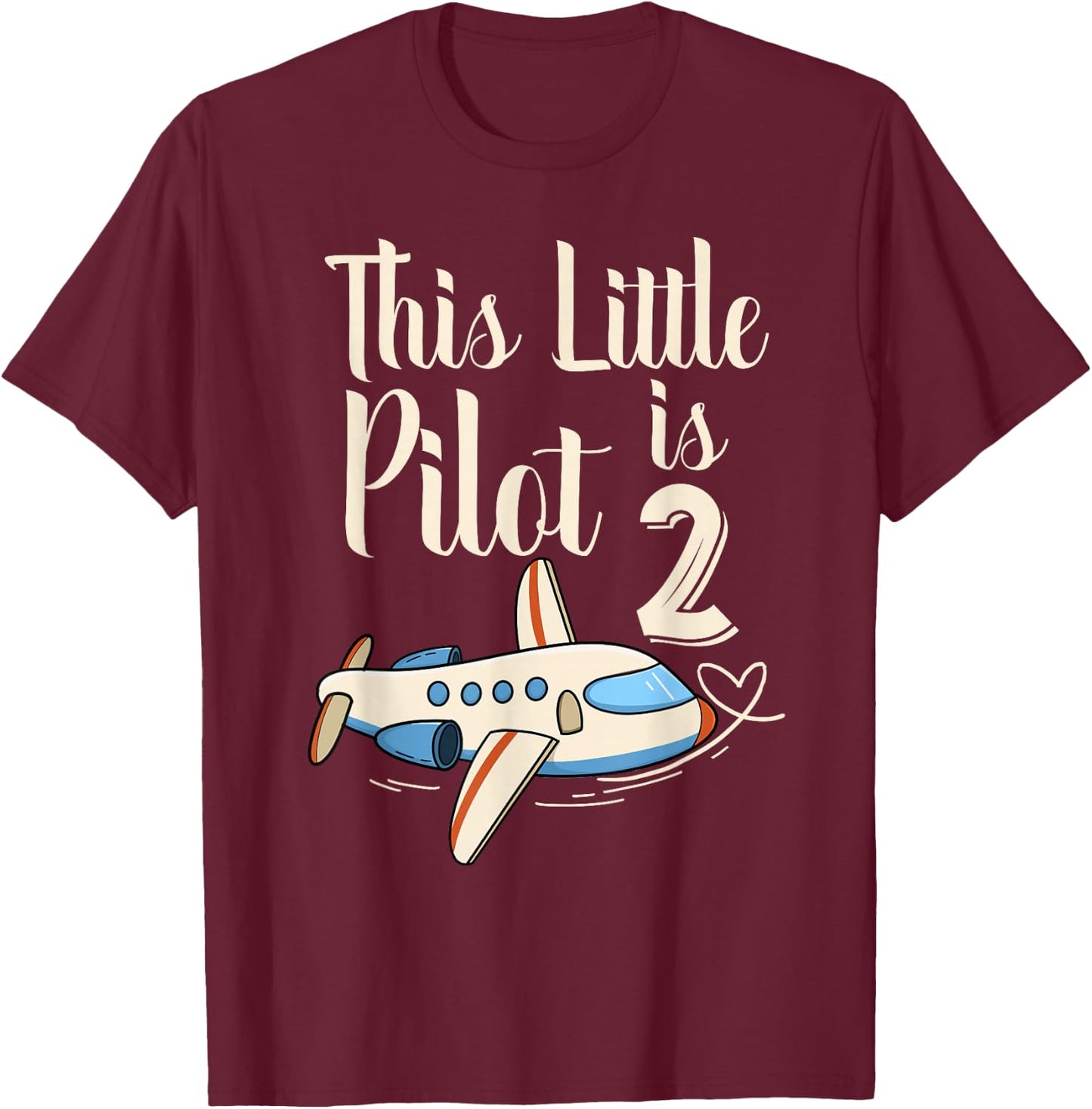Kids 2 Year Old Boy Girl Airplane Pilot 2nd Birthday Party T-Shirt - T-Shirt | Maroon