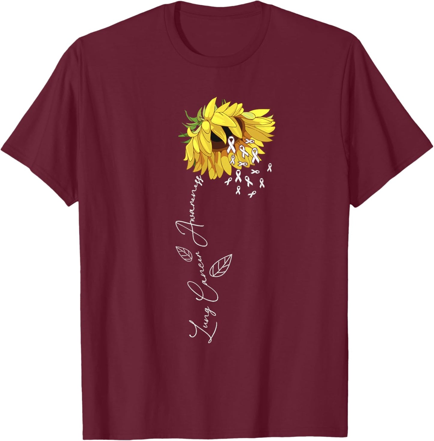 Lung Cancer Awareness Sunflower T-Shirt - T-Shirt | Maroon