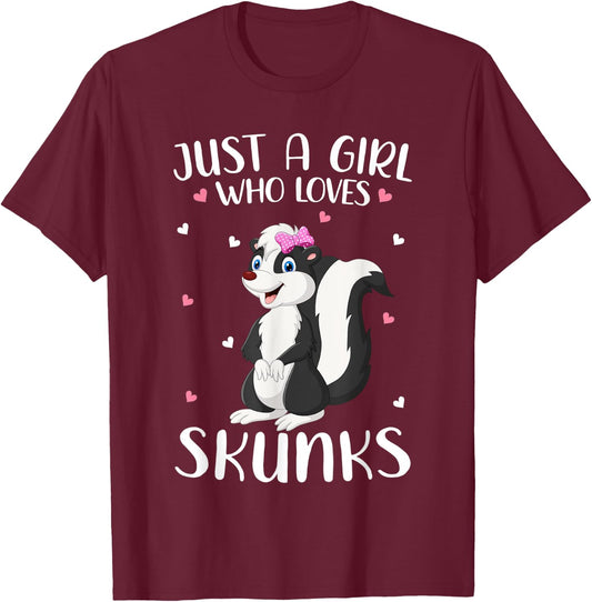 Just A Girl Who Loves Skunks Girl Kids T-Shirt - T-Shirt | Maroon