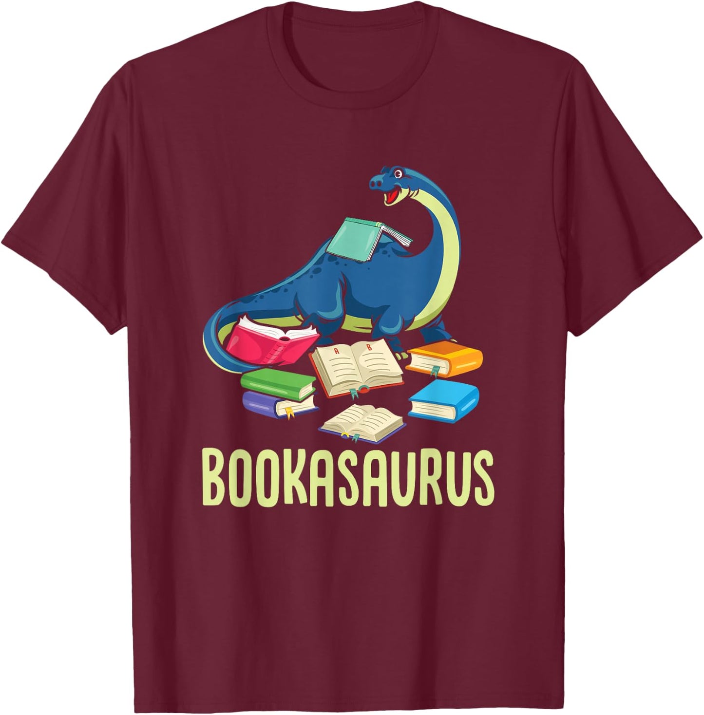 Bookasaurus Book Lover Reading Books Funny Dino Lover Gift T-Shirt - T-Shirt | Maroon