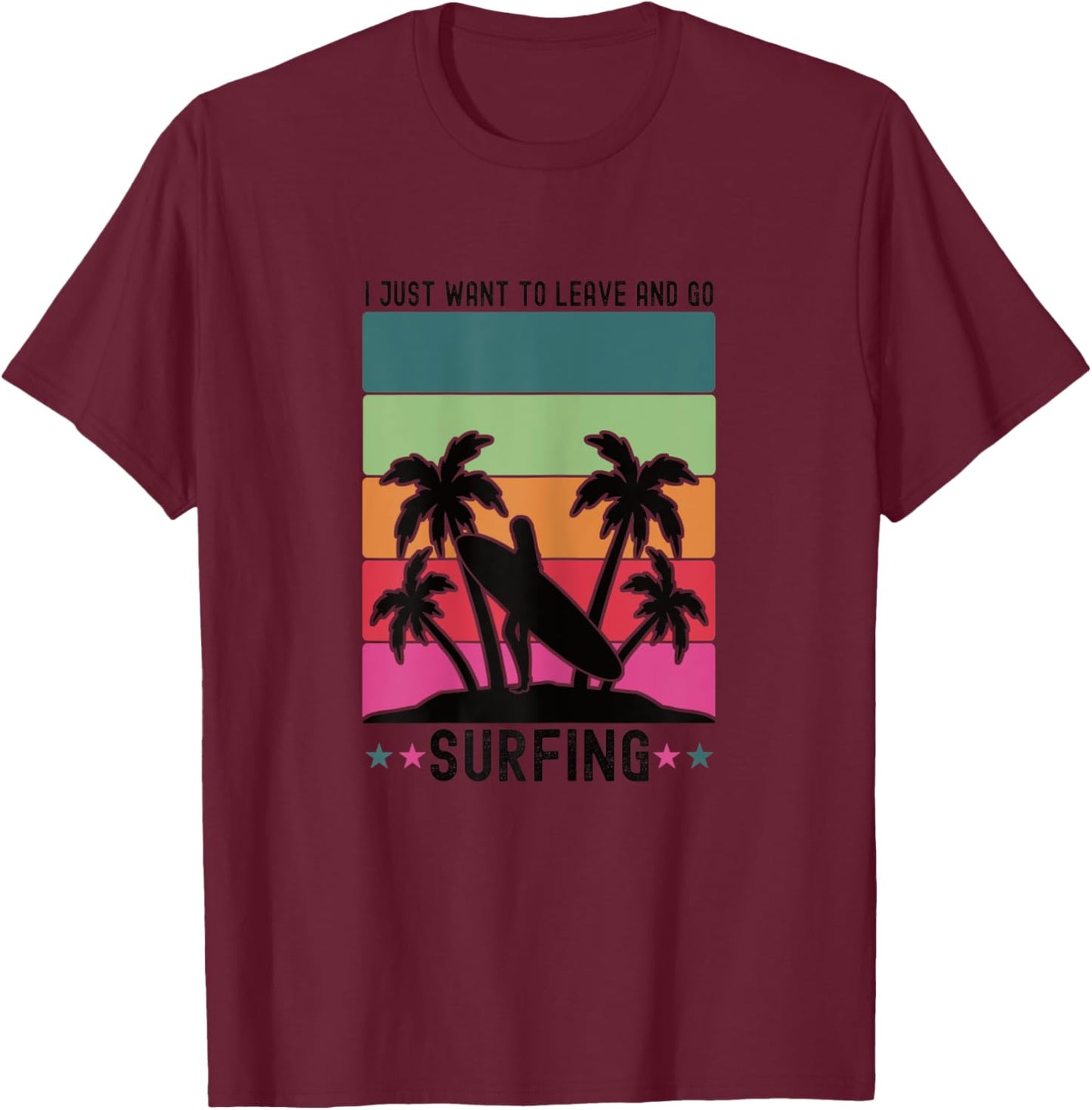 Cool Funny Retro Sunset Vintage Surfing Surfer Girl Surf T-Shirt - T-Shirt | Maroon