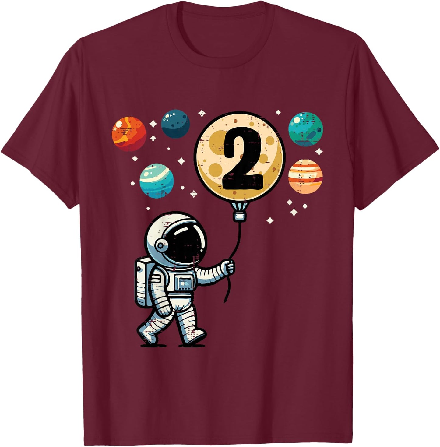 Kids 2nd Birthday Astronaut Planets 2 Year Old Bday Toddler Boys T-Shirt - T-Shirt | Maroon