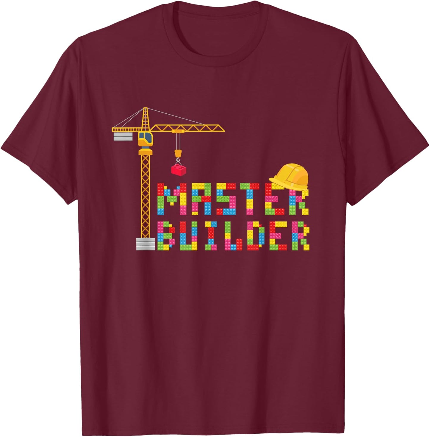 Master Builder Engineer Construction Building Bricks Blocks T-Shirt - T-Shirt | Maroon
