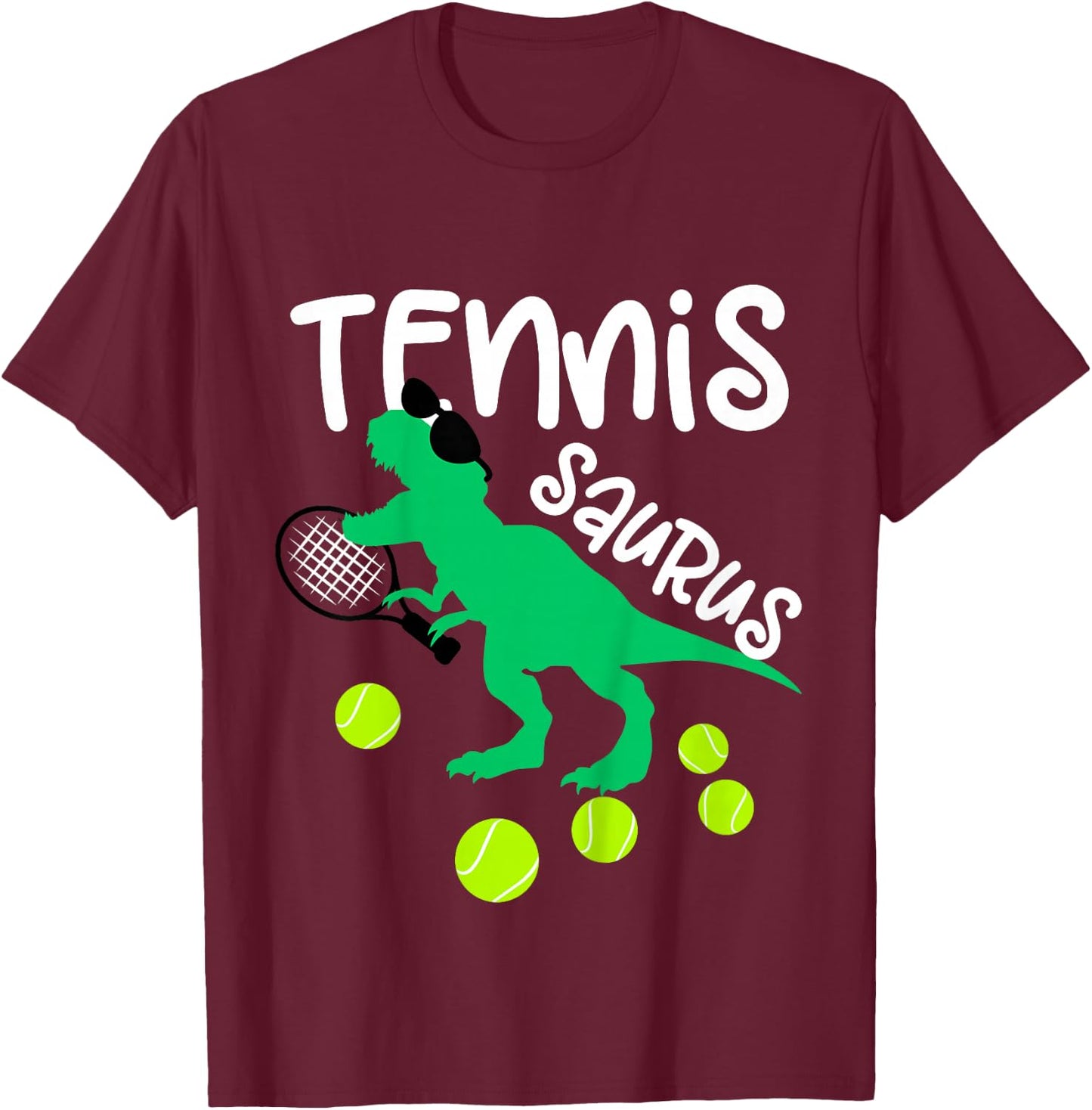 Toddler Tennis Dinosaur for Boys and Girls Funny T-Shirt - T-Shirt | Maroon
