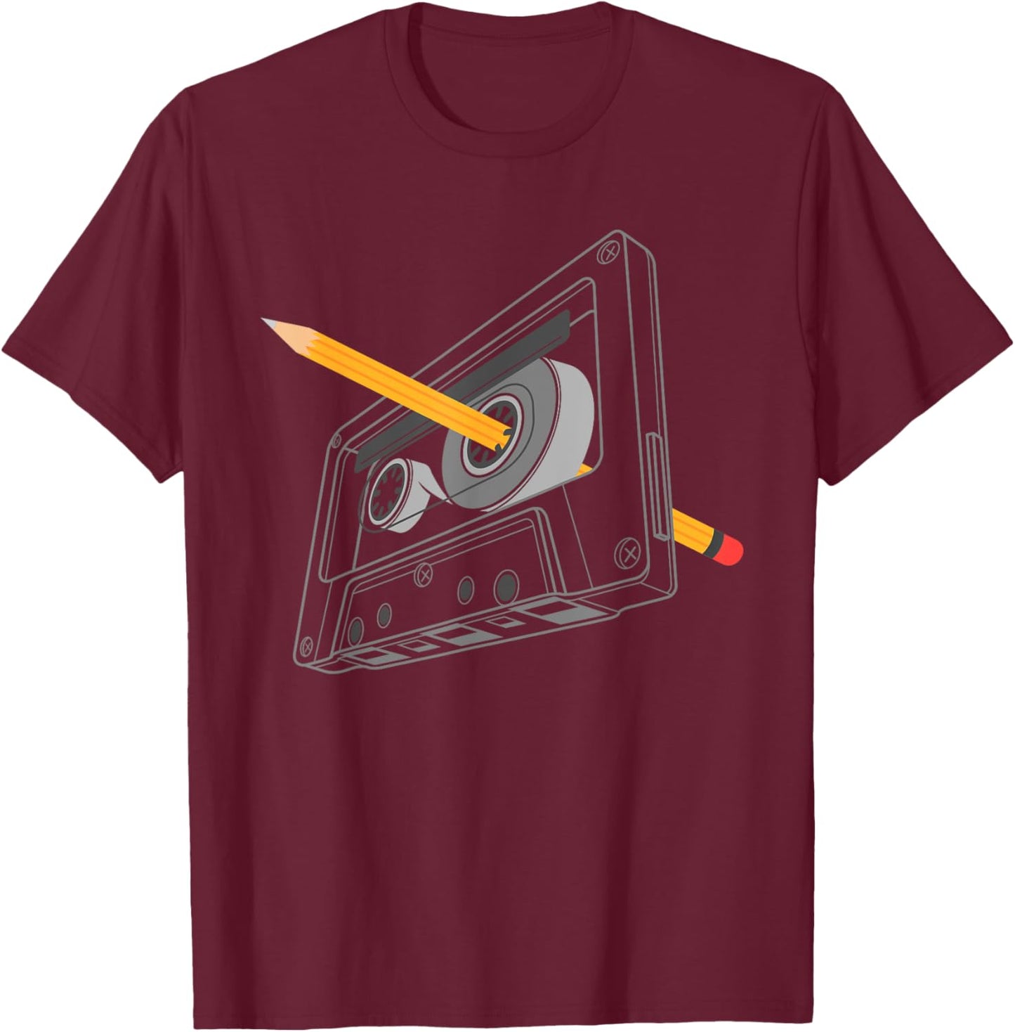 Vintage Rewind Funny 80s 90s Cassette Pencil Gift Men Women T-Shirt - T-Shirt | Maroon