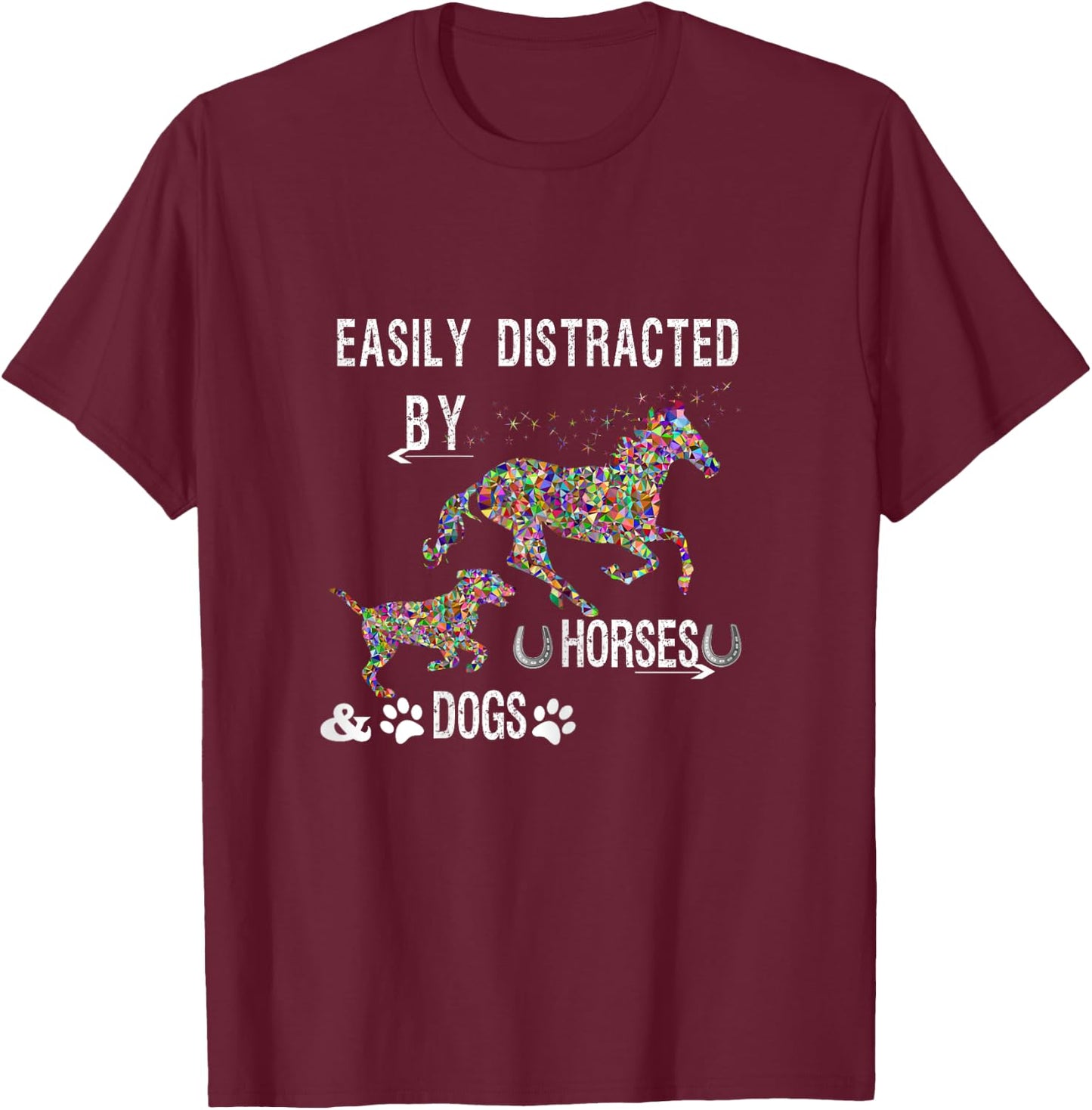 Easily Distracted By Dogs And Horses Shirts for Girls T-Shirt - T-Shirt | Maroon