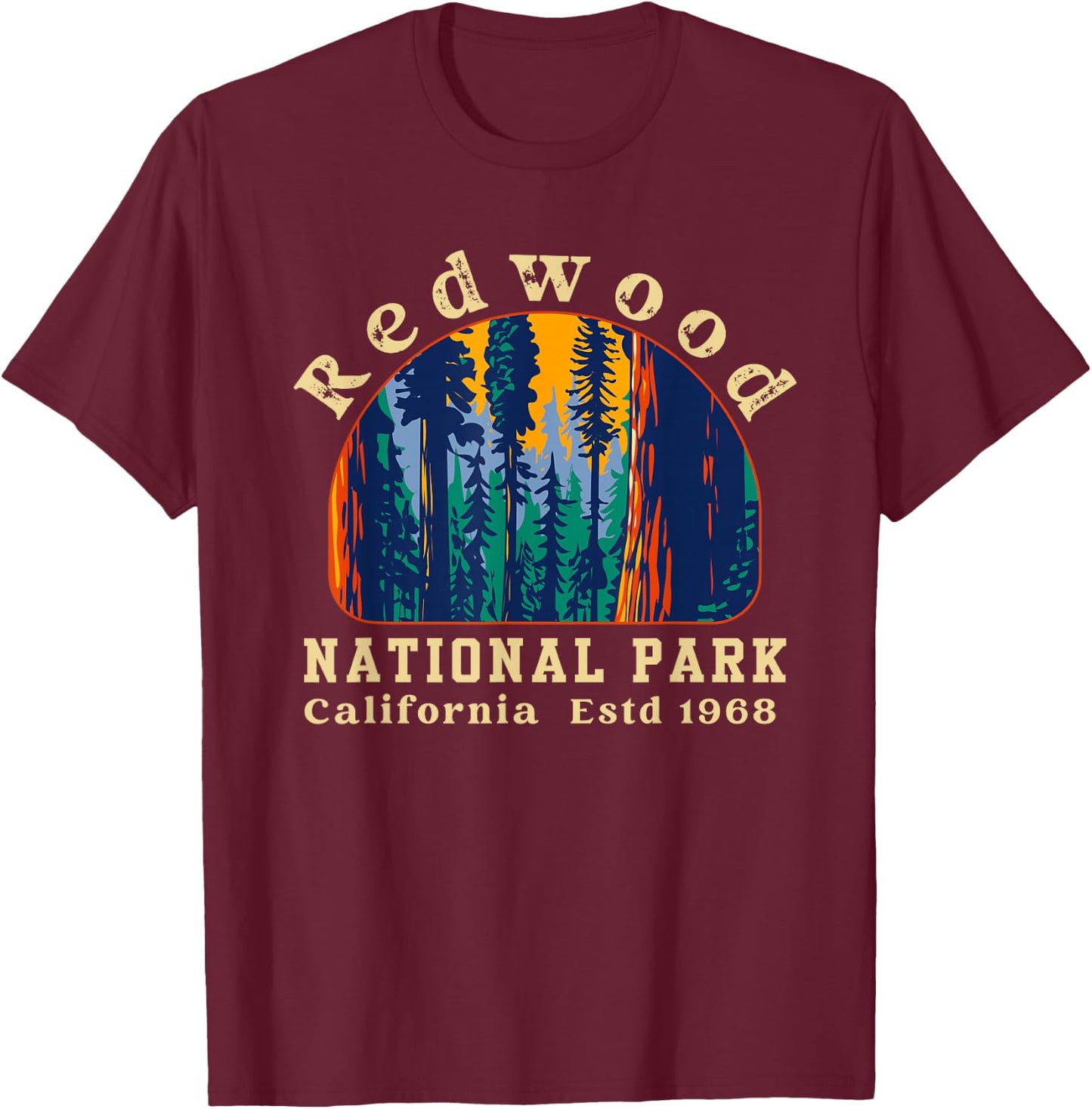 Redwood National Park California Retro Vintage Camping Gifts T-Shirt - T-Shirt | Maroon