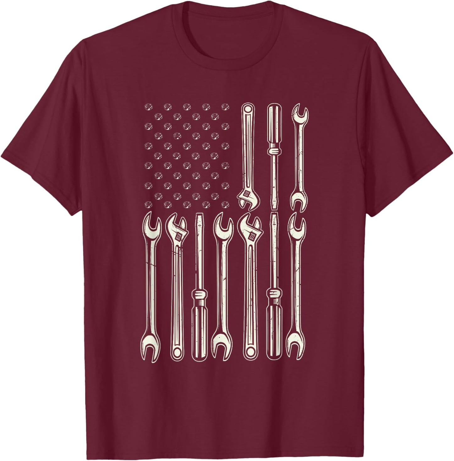 Mechanic USA Flag Patriotic Flag Mechanic T-Shirt - T-Shirt | Maroon