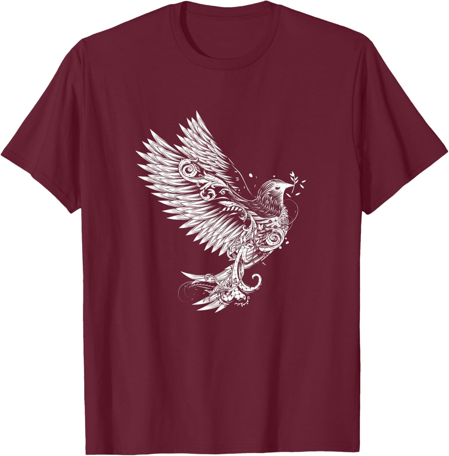 Drawing of an ornamental decorated white dove T-Shirt - T-Shirt | Maroon