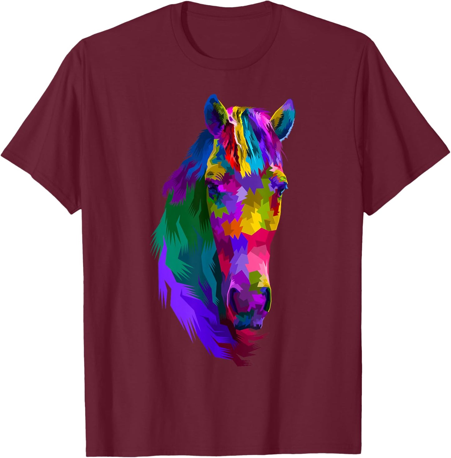 Colorful pop art horse portrait | Funny Horses T-Shirt - T-Shirt | Maroon
