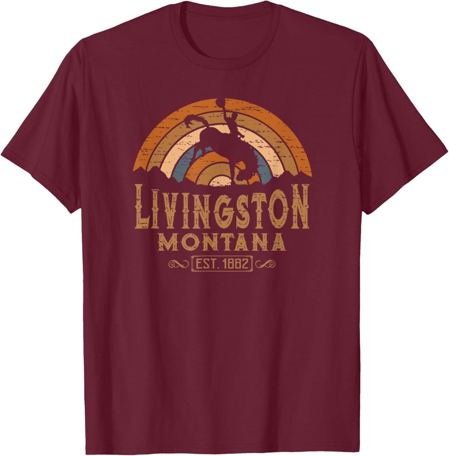 Livingston Montana MT Retro Style Rodeo Cowboy T-Shirt - T-Shirt | Maroon