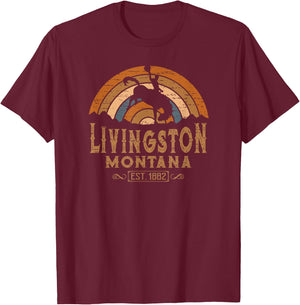 Livingston Montana MT Retro Style Rodeo Cowboy T-Shirt - T-Shirt | Maroon
