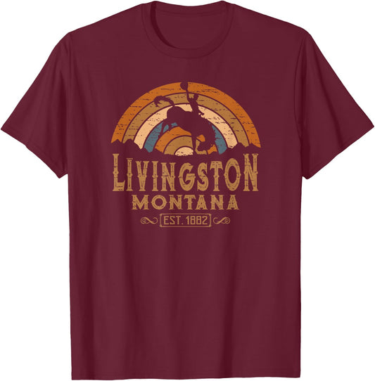 Livingston Montana MT Retro Style Rodeo Cowboy T-Shirt - T-Shirt | Maroon