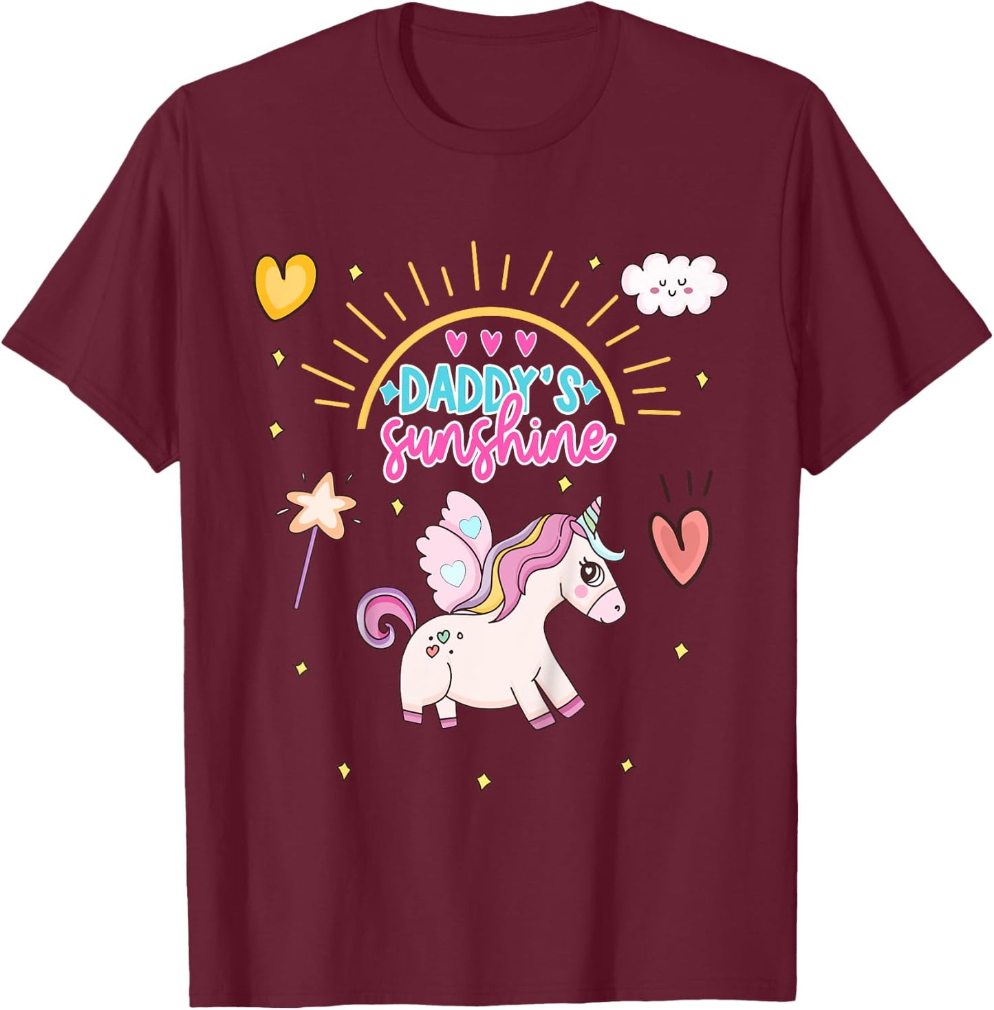 Unicorn with Wings Daddy's Sunshine Daddy's Favorite T-Shirt - T-Shirt | Maroon