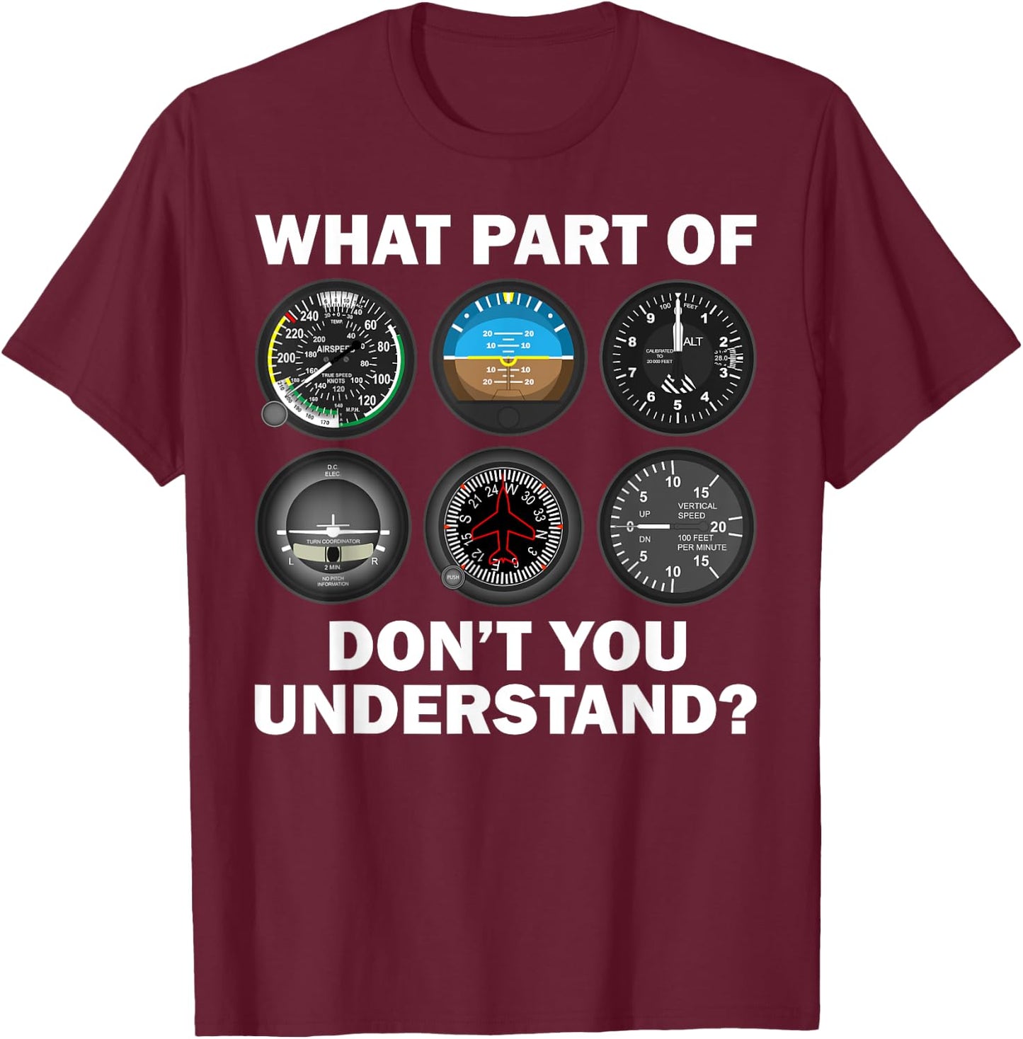 Funny Pilot Art Men Women Aviation Airline Pilot Instruments Small T-Shirt - T-Shirt | Maroon