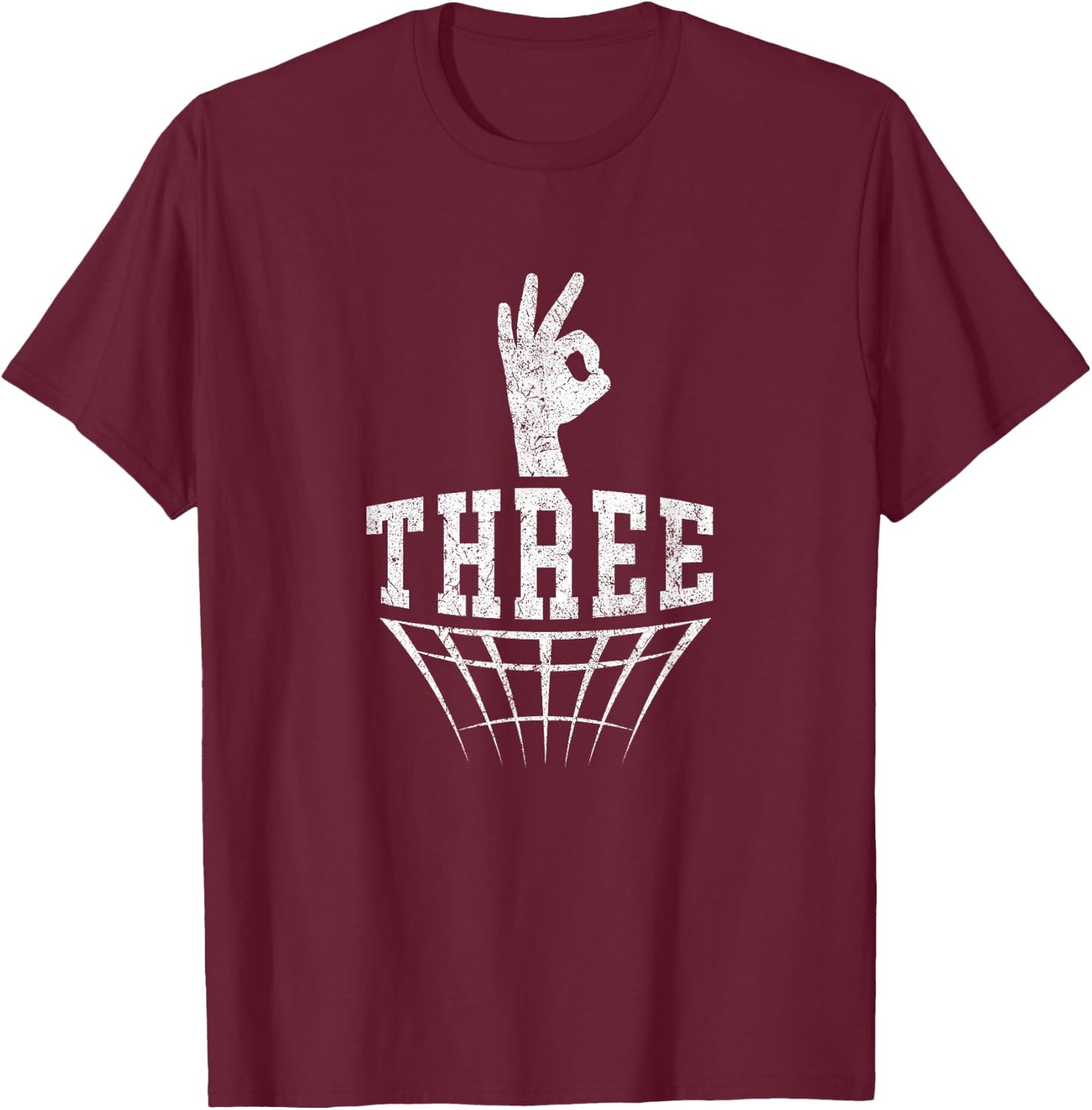 Three Fingers Hand Signal Basketball 3 Point Shot T-Shirt - T-Shirt | Maroon