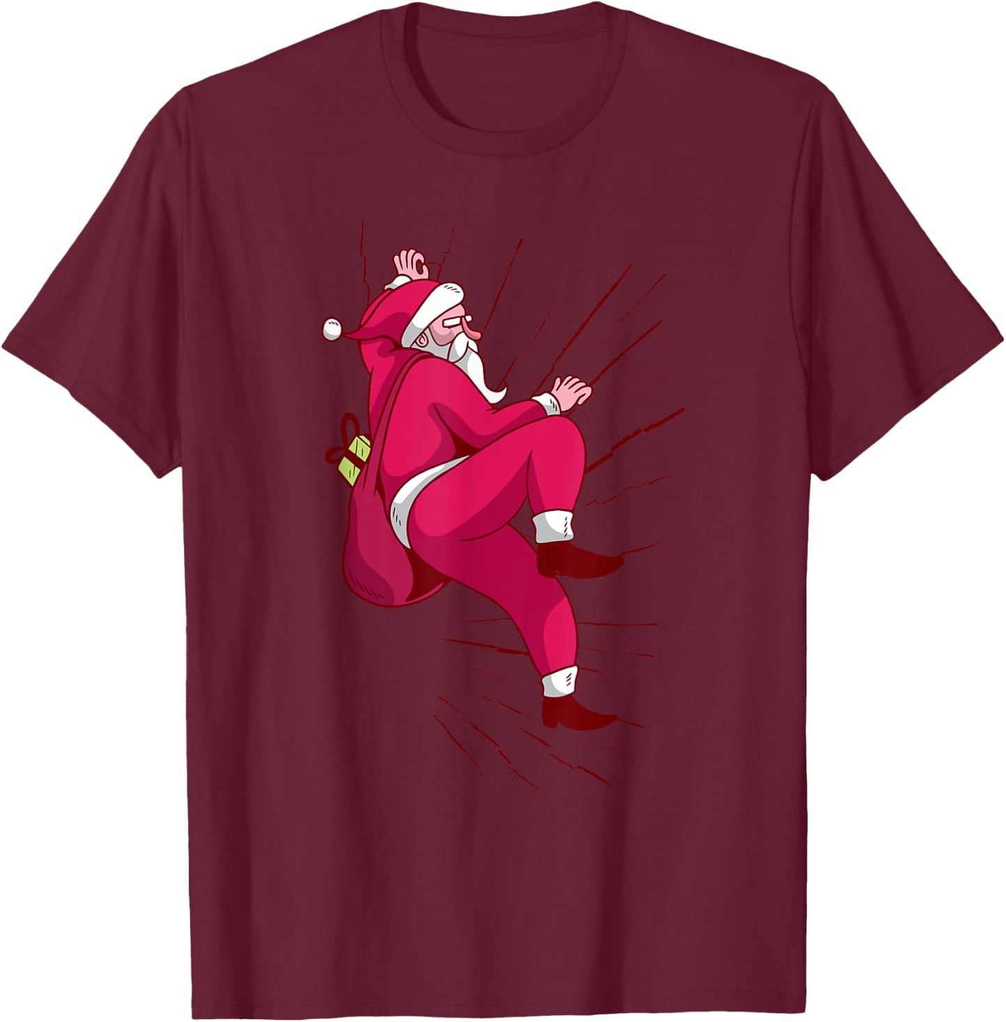Santa Rock Climbing Christmas Gift T-Shirt - T-Shirt | Maroon