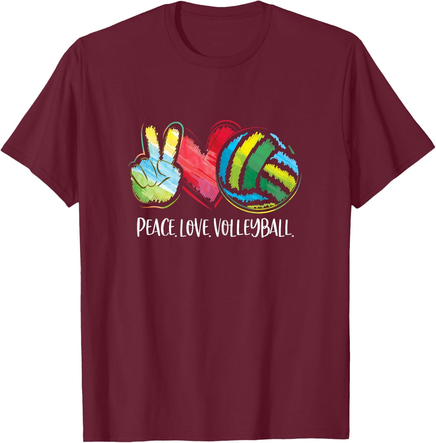 Volleyball Player Women Peace Love Volleyball T-Shirt - T-Shirt | Maroon