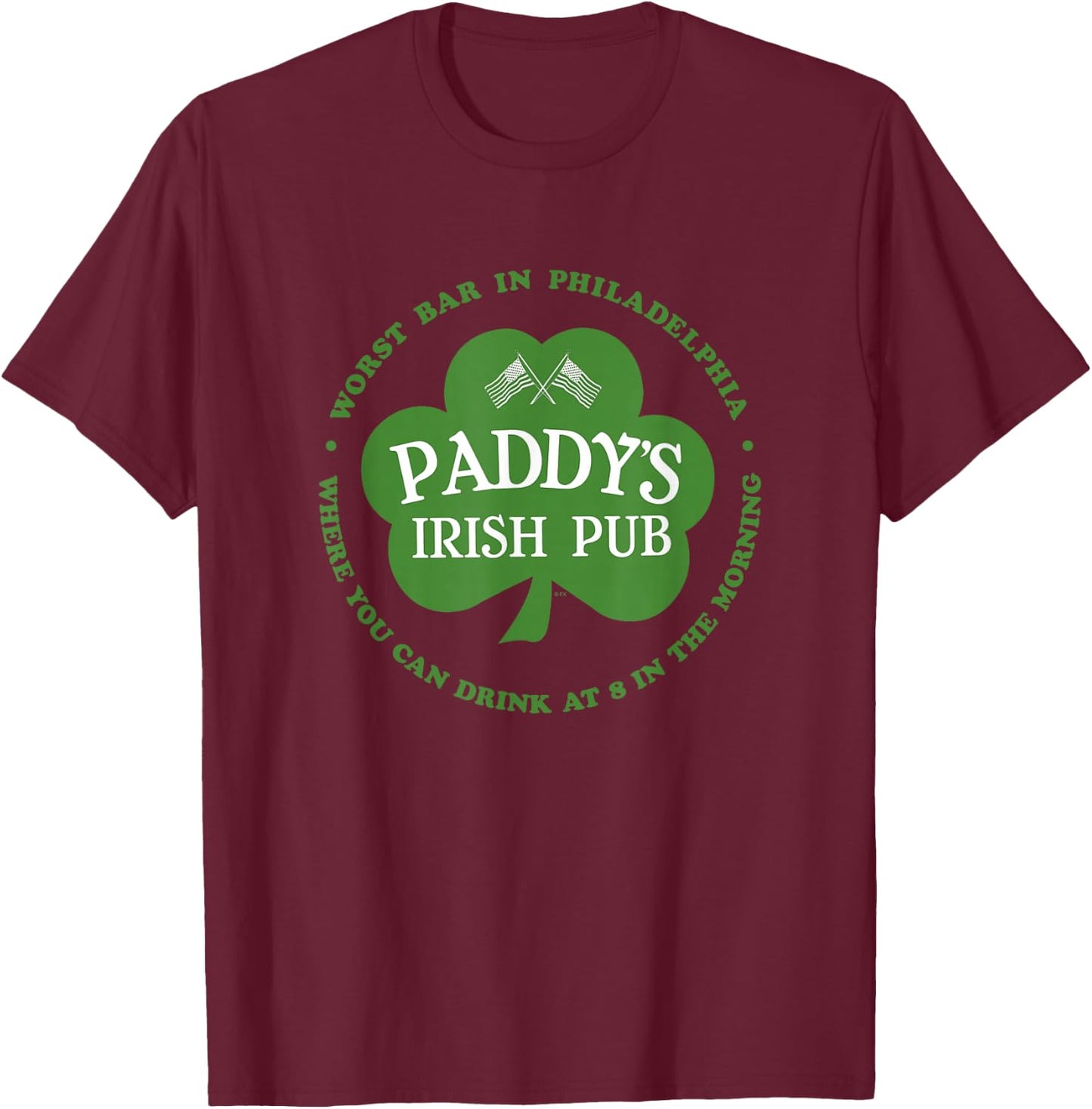 It's Always Sunny in Philadelphia Paddy's Green Shamrock TV T-Shirt - T-Shirt | Maroon