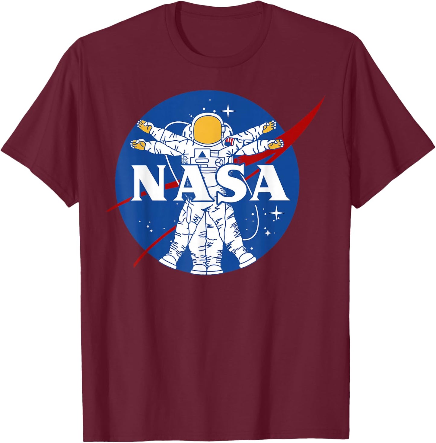 NASA Astronaut Vitruvian Man Style Logo T-Shirt - T-Shirt | Maroon