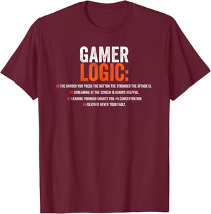 Funny Gamer Logic Saying Motif for Video Players T-Shirt - T-Shirt | Maroon
