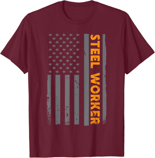Steel Worker Patriotic Flag American Patriotic Ironwork Love Women Men T-Shirt - T-Shirt | Maroon