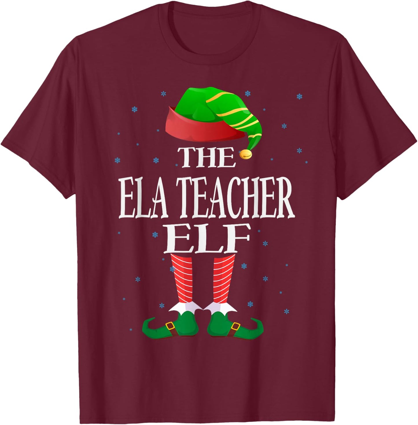 ELA Teacher Elf Funny Matching Pajama Group Christmas T-Shirt - T-Shirt | Maroon
