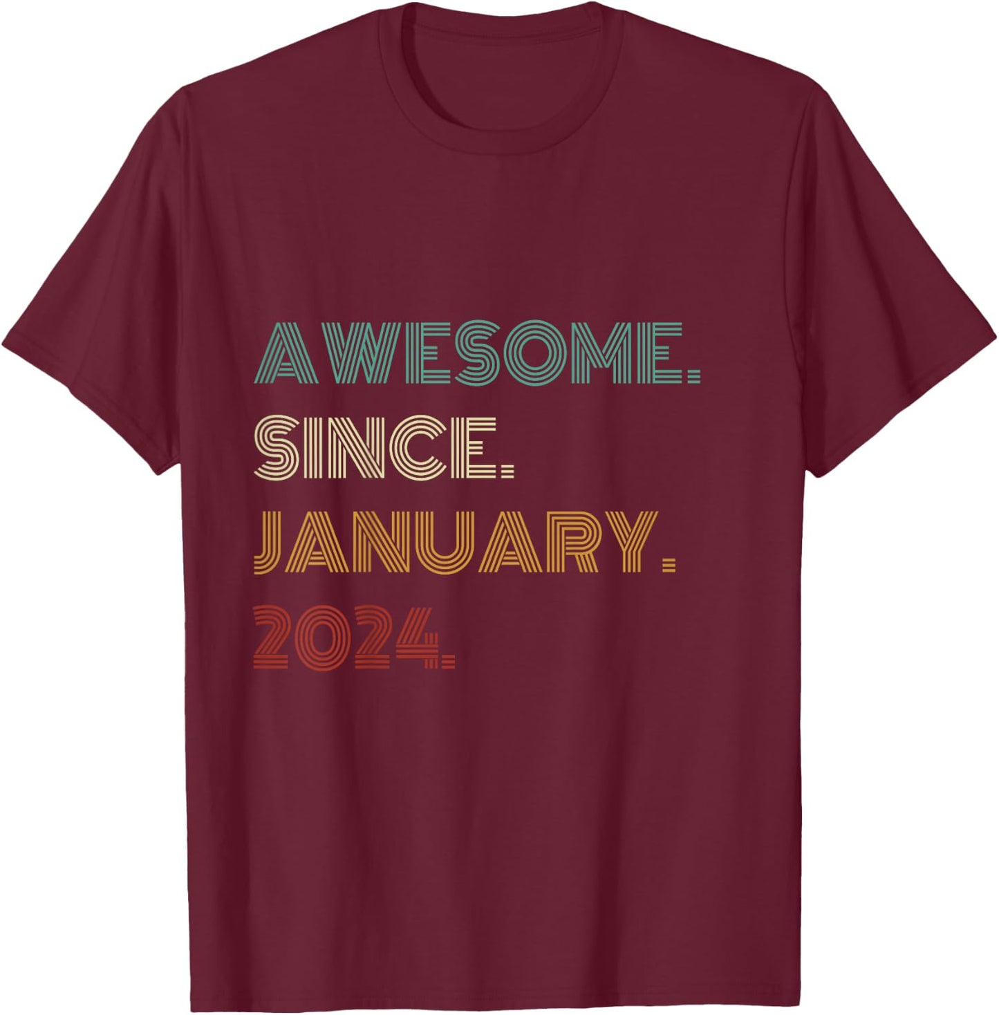 Kids 2 Years Old Awesome Since January 2024 2nd Birthday T-Shirt - T-Shirt | Maroon
