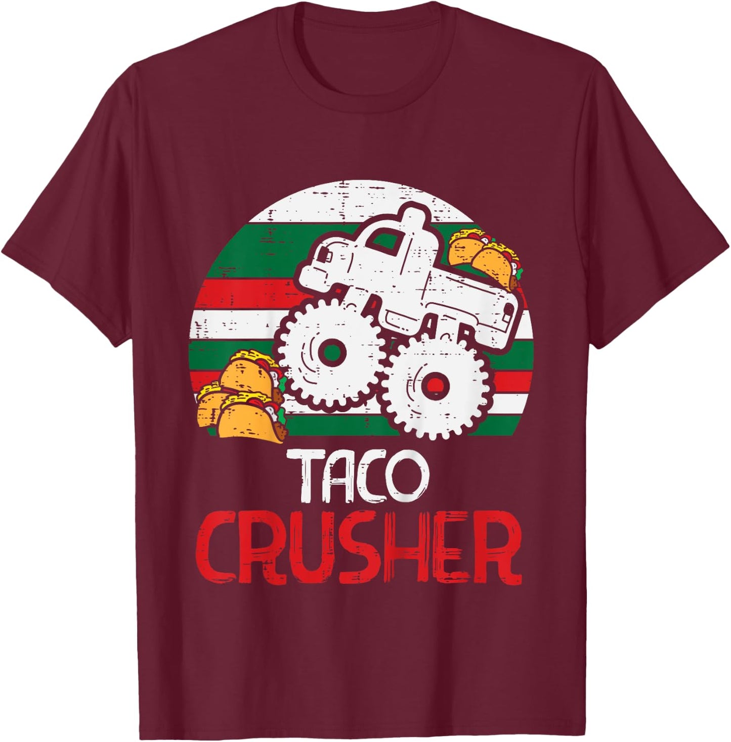 Kids Taco Crusher Monster Truck Toddler Boys Cinco De Mayo Kids T-Shirt - T-Shirt | Maroon