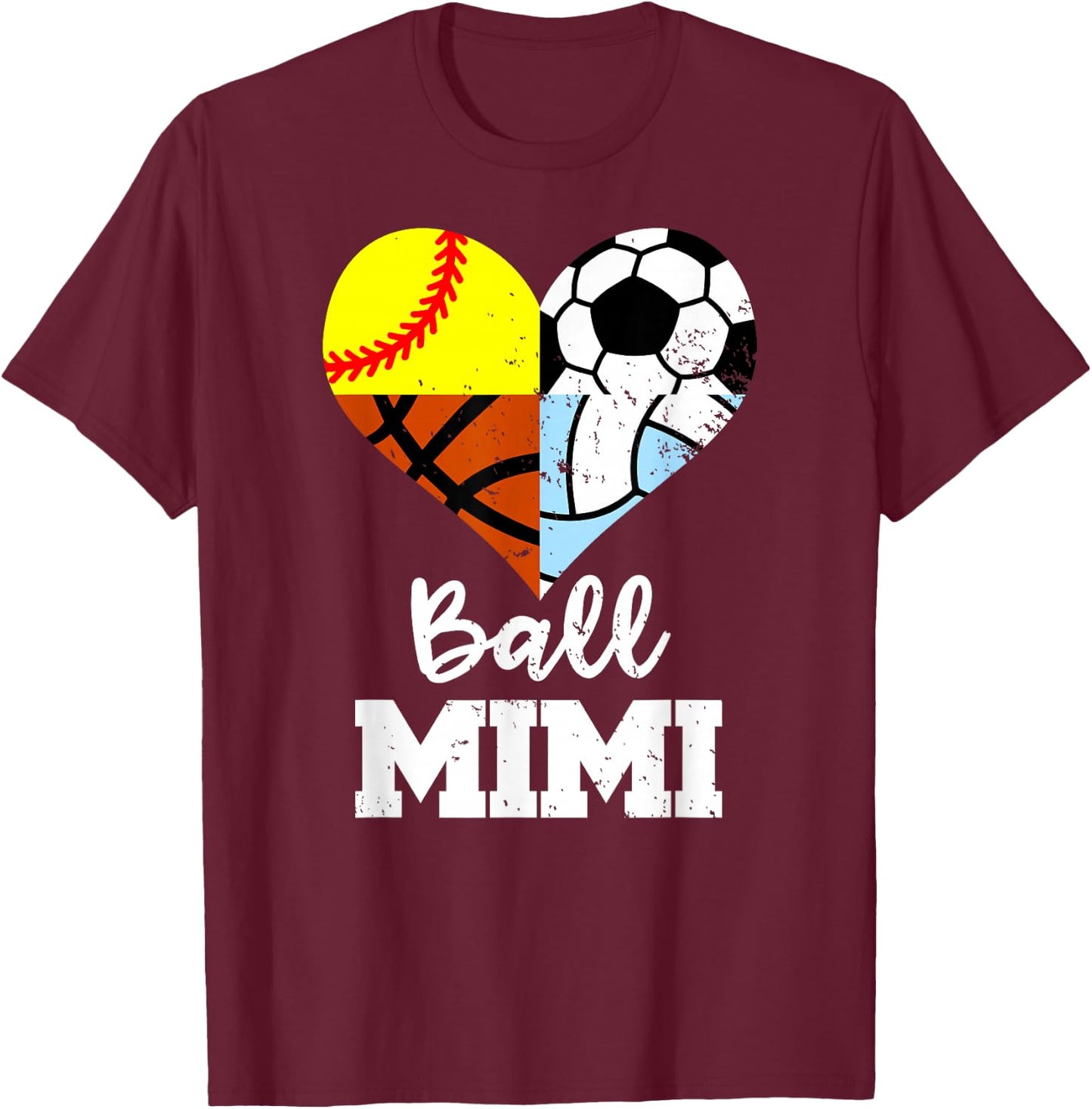 Ball Mimi Soccer Softball Volleyball Basketball Mimi Heart T-Shirt - T-Shirt | Maroon